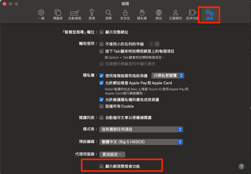 Safari 進階設定